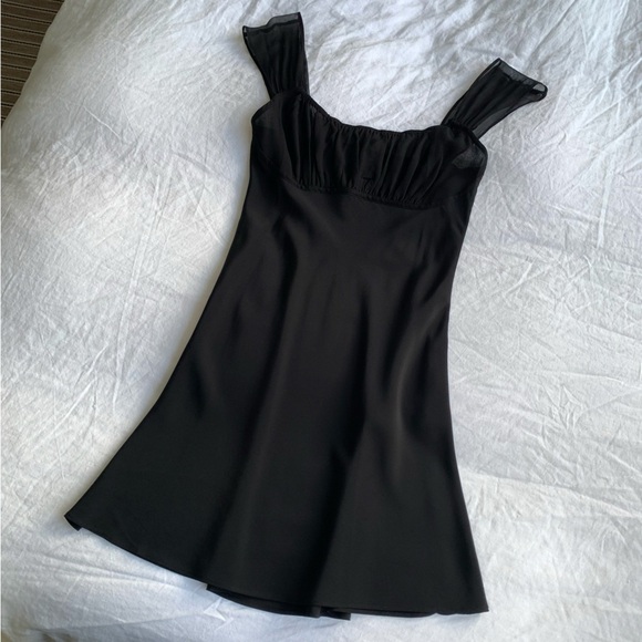 Realisation Par Lea Silk Sheer Cap Sleeve A Line Mini Dress Black - Picture 7 of 11